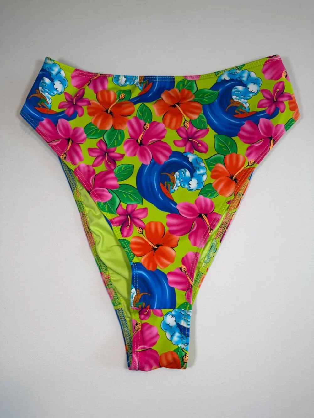FRANKIES Bikinis Anne Neon Surfer High Waisted Swimsuit Bottom Medium